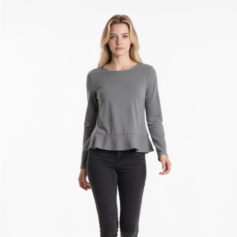 J. Crew Women's Gray Long‎ Sleeve Ruffle Hem Blouse Size M
